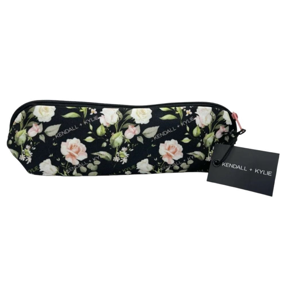 Kendall & Kylie Multi Purpose Floral Print Nylon Cosmetic Slim Case Black OS